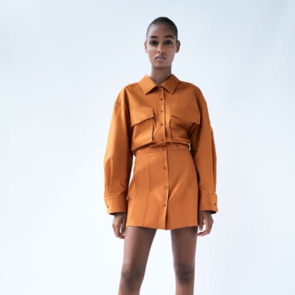 POPLIN SHIRT WITH POCKETS TRF TOBACCO - REF. 8094/202 Size Small